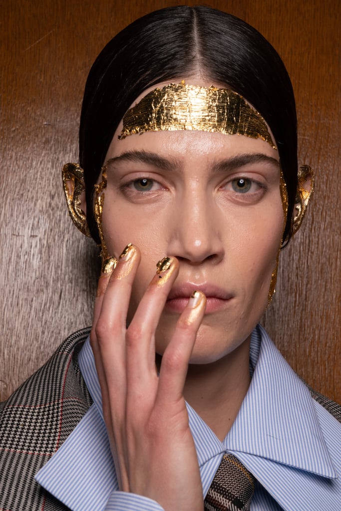 Gold Leaf  Covered Faces at Preen by Thornton Bregazzi Autumn 2020