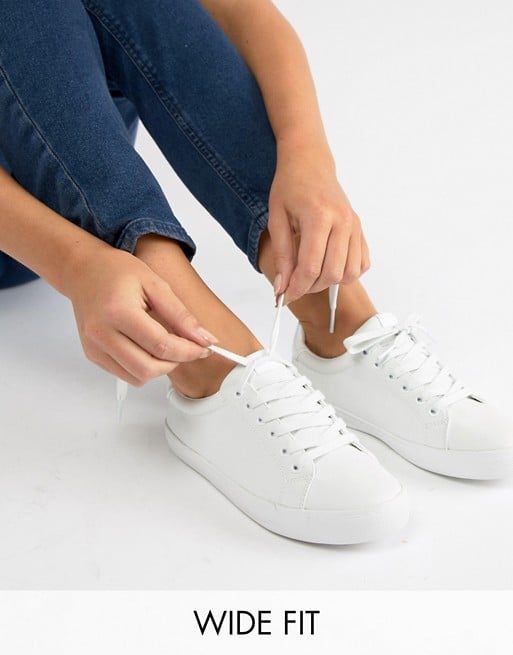 ASOS Design Wide Fit Dustin Lace Up Sneakers in White