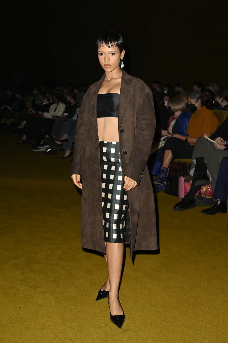 Taylor Russell in the Prada Front Row at Milan Fashion Week