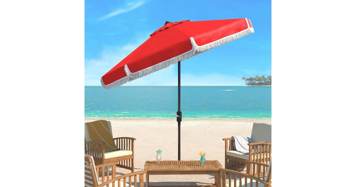 Red and White Fringe Tilting Outdoor Umbrella Best Outdoor Umbrellas