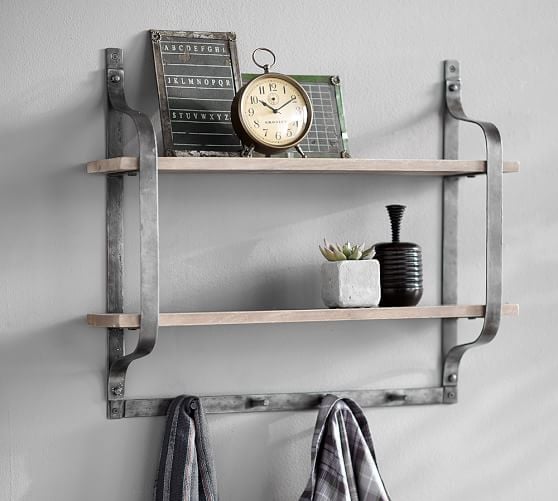Rustic Pine Shelf With Hooks ($59)