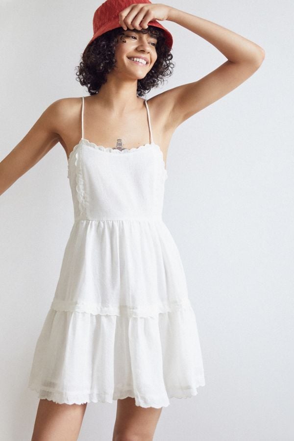 UO Hanna Scallop Babydoll Mini Dress | Best White Dresses 2019 ...