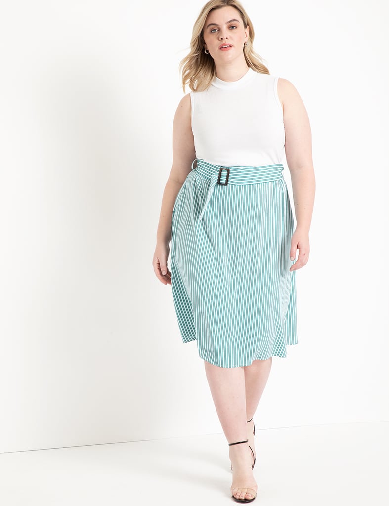 ELOQUII Stripe A-Line Midi Skirt