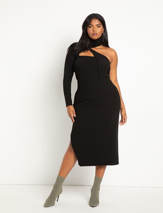 Eloquii Asymmetric Fitted Midi Dress