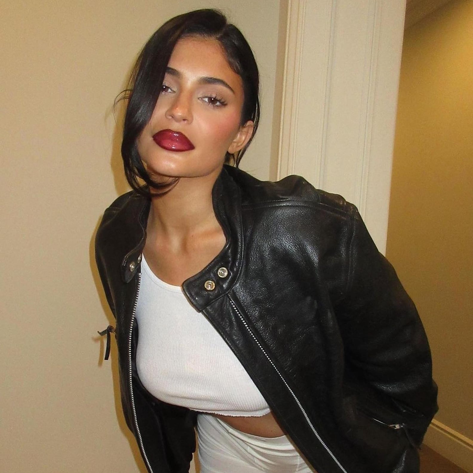 Kylie Jenner Wears White Skims Boxers and a Leather Jacket | PS Fashion