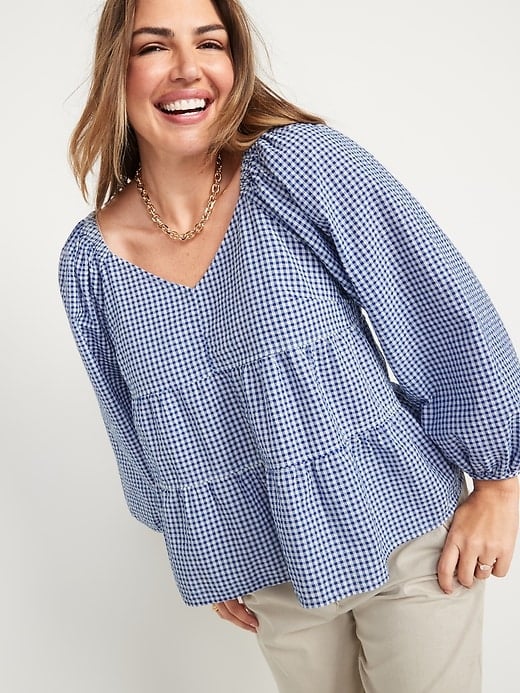 Old Navy Tiered Seersucker Long-Sleeve Swing Top