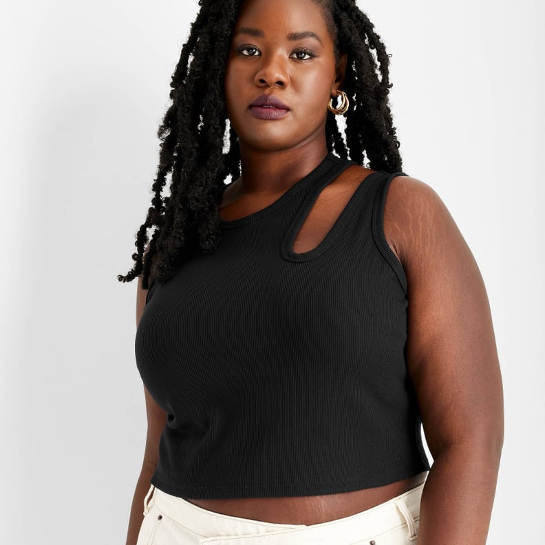Cutout Tank Top: Future Collective With Kahlana Barfield Brown Ribbed Cut Out Crop Tank Top