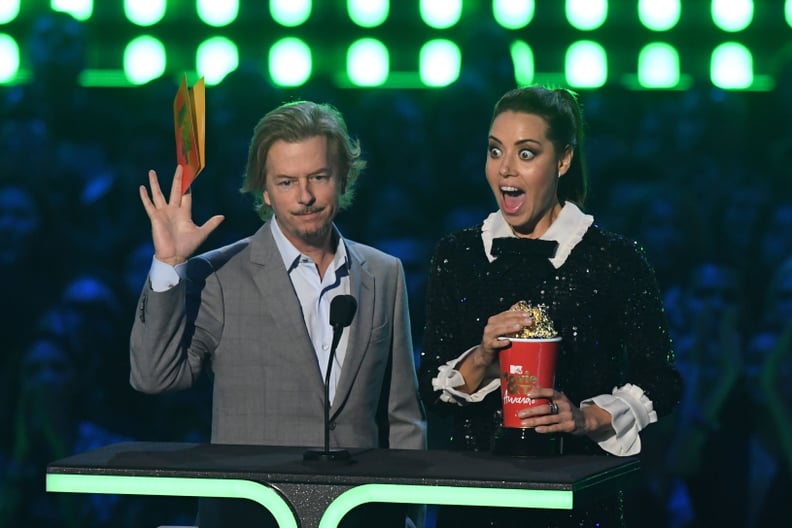 David Spade and Aubrey Plaza at the 2019 MTV Movie and TV Awards