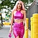 Megan Fox Wears a Hot Pink Metallic Skirt Set