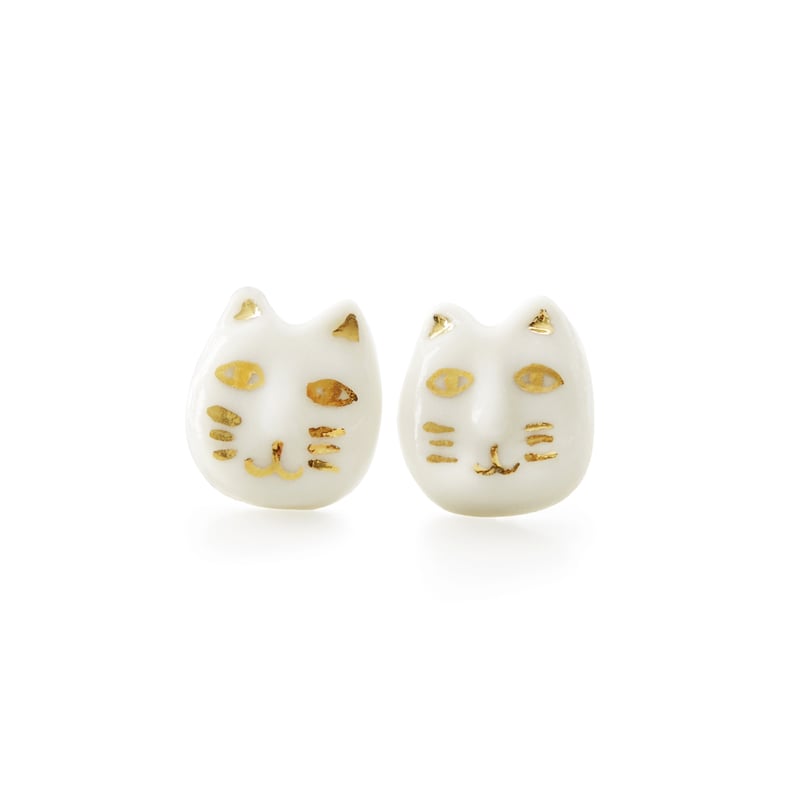 Aha Porcelain Lucky Cat Stud Earrings
