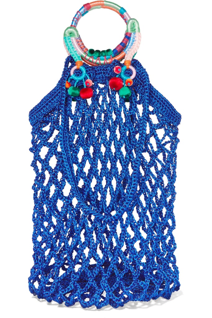 Nannacay Fishnet Pompom-Embellished Macramé Tote