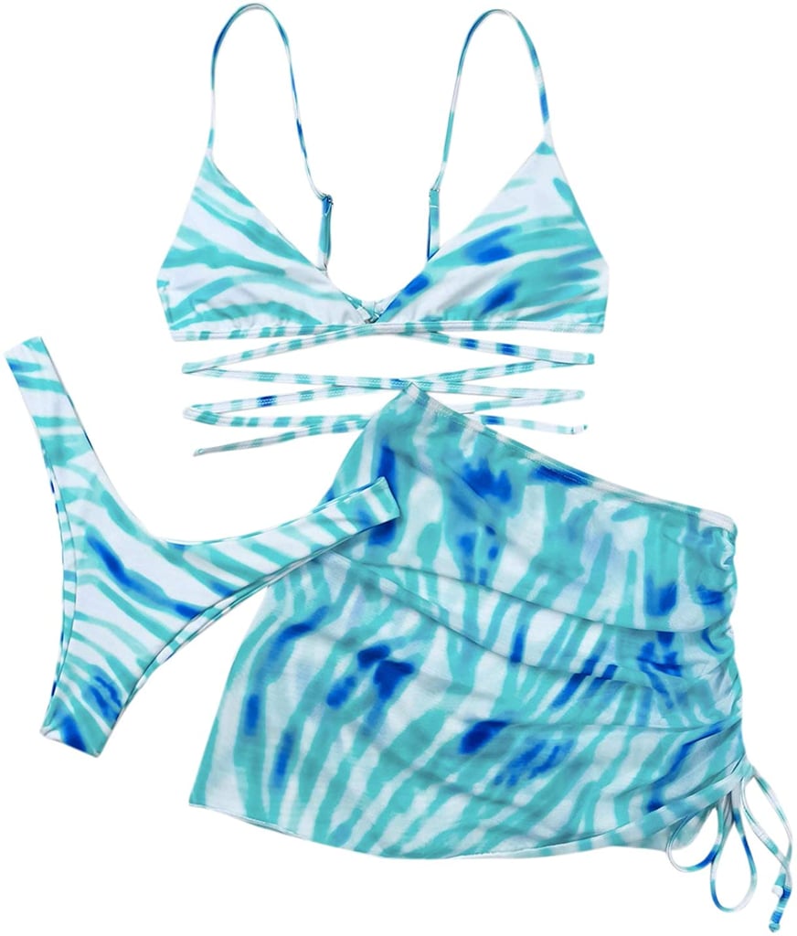 SOLY HUX Womens Tie Dye Wrap Bikini Bathing Suits with Mesh Beach Skirt 3 Piece Swimsuits