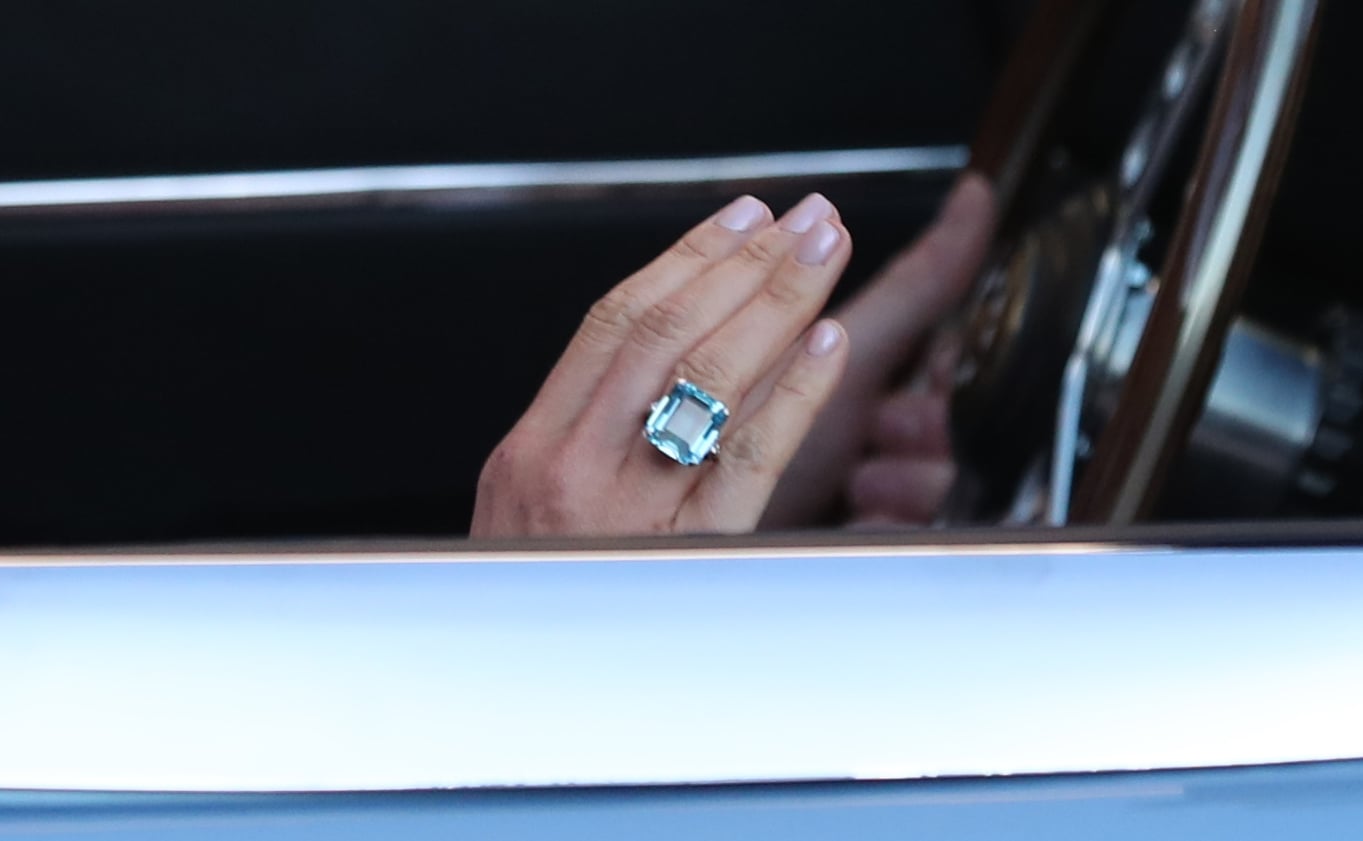 Meghan Markle Wearing Princess Diana Aquamarine Ring