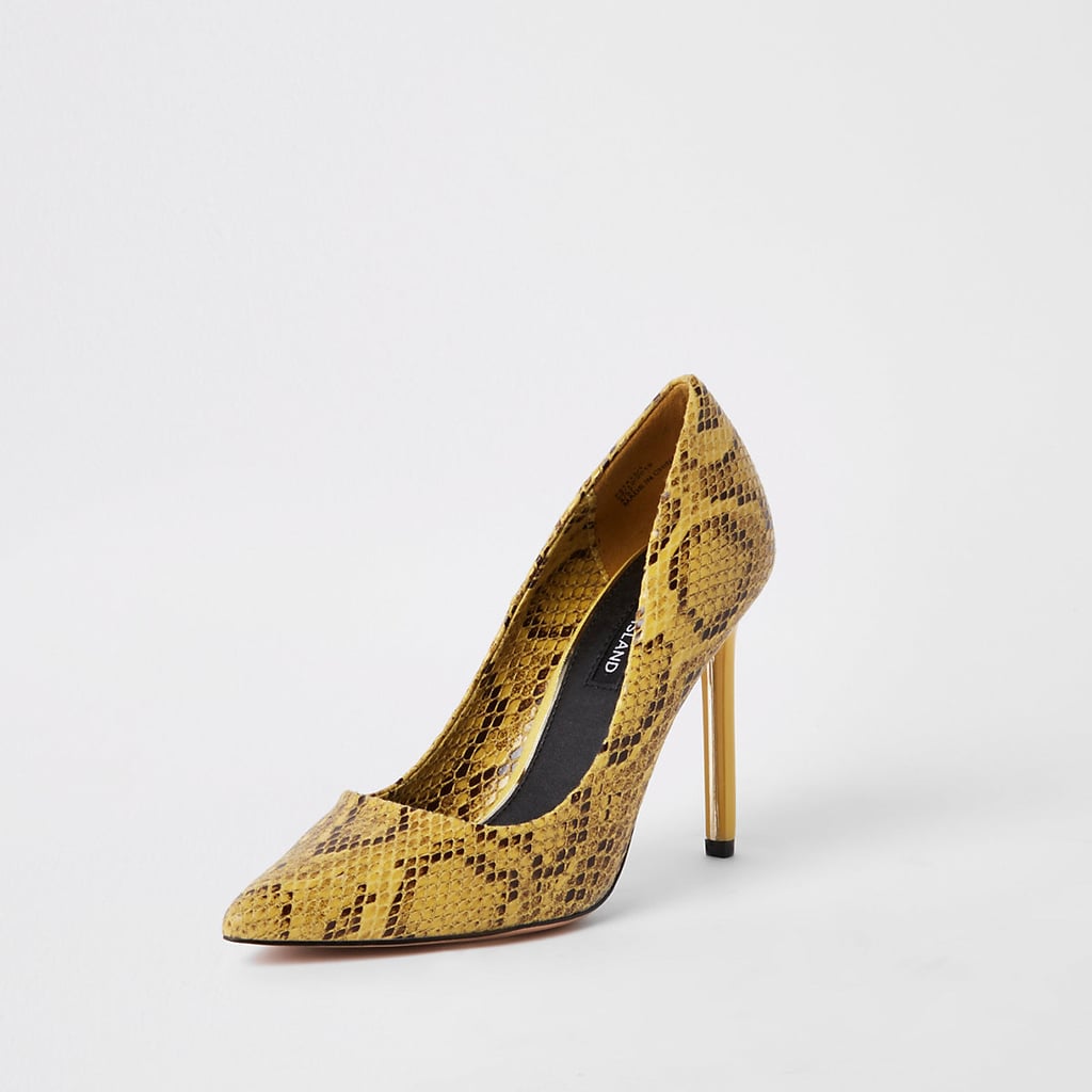 yellow snake print heels