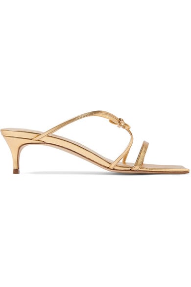 By Far January Bow-Detailed Metallic Leather Sandals