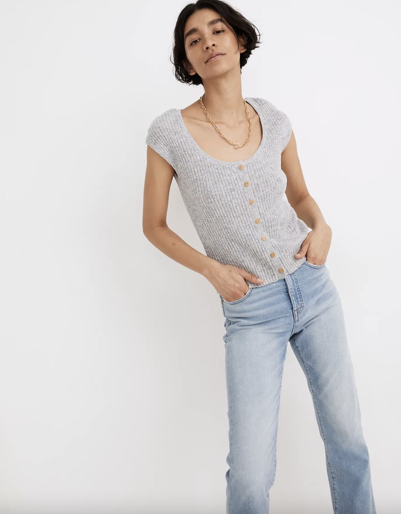 Marled Shaw Button-Front Sweater Tee