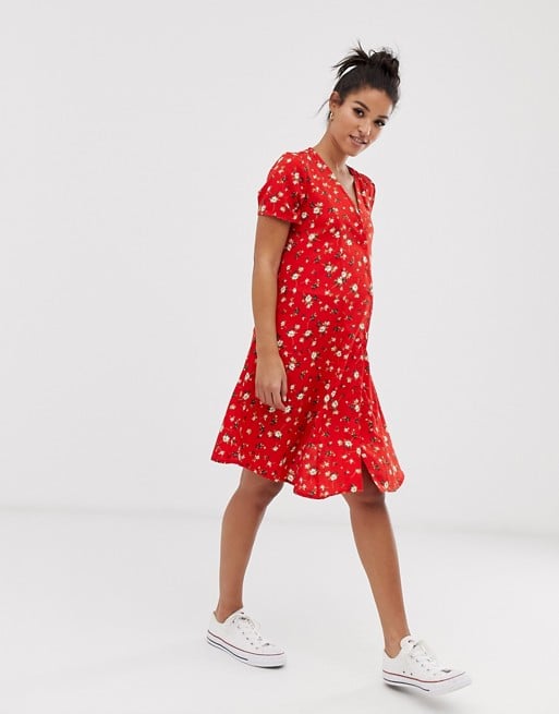 New Look Maternity Button Front Dress in Red Ditsy Floral