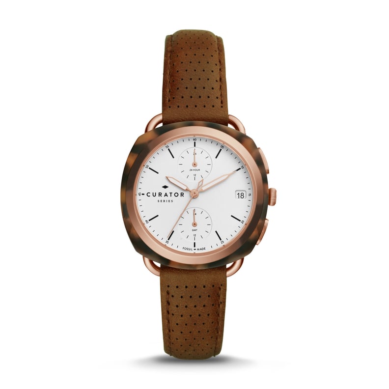 Fossil x Amber Interiors Multifunction Brown Leather Watch