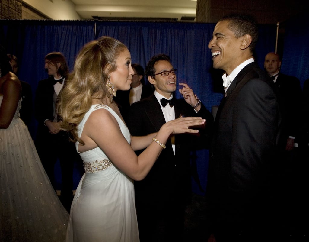 Jennifer Lopez joked around with President Obama backstage during the inaugural ball in Washington DC in January 2009.