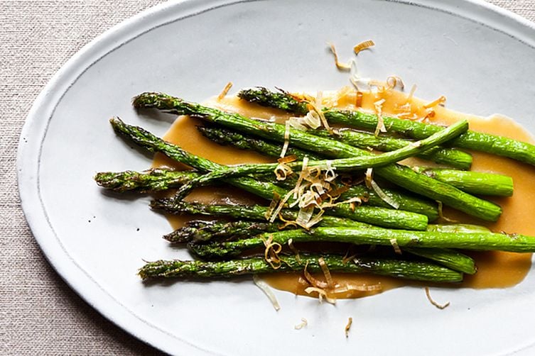 Fried Asparagus With Miso Dressing