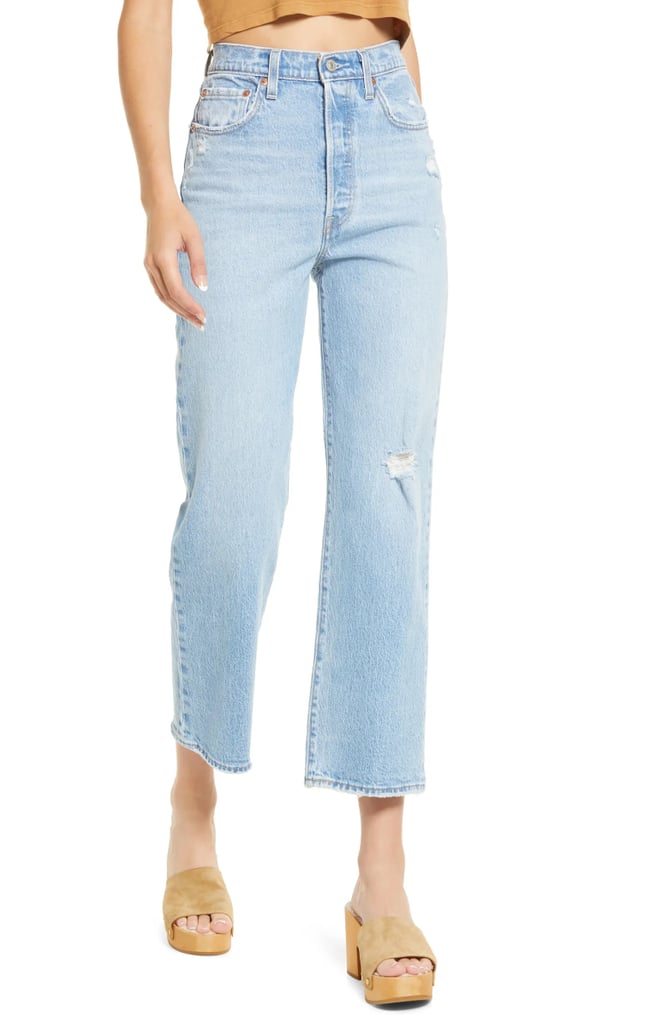 Levi's Ribcage Ripped High-Waist Ankle Straight-Leg Jeans