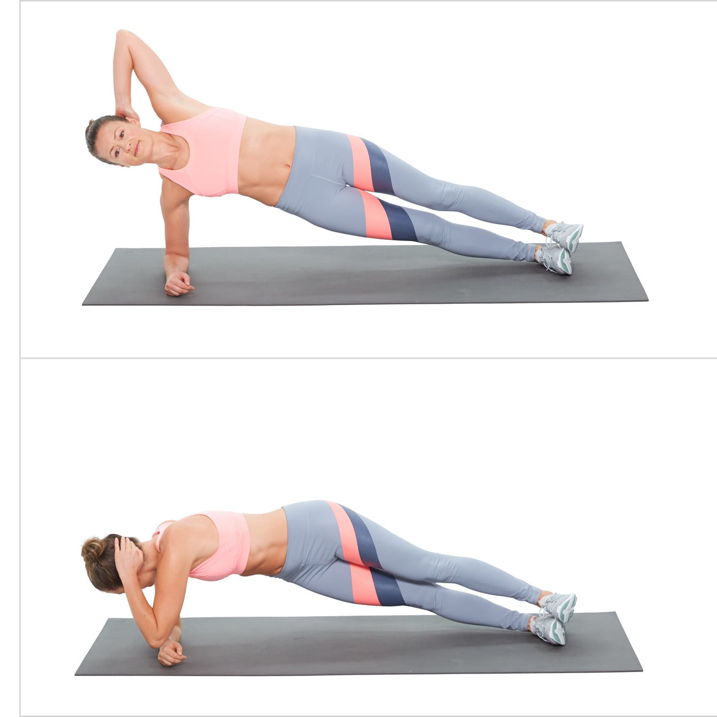 Woman performs an elbow plank exercise leaning Vector Image