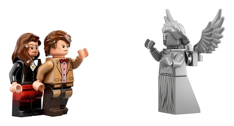 The Eleventh Doctor, Clara, and a Weeping Angel.