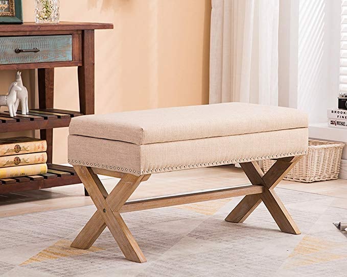 Fabric Upholstered Storage Ottoman Bench