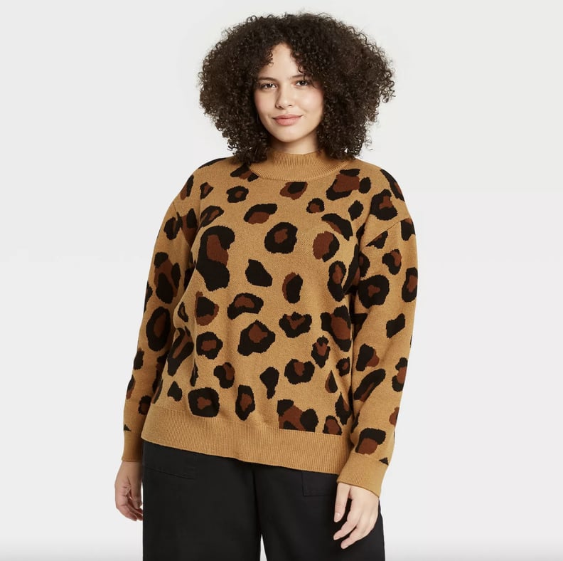 Who What Wear Leopard Print Turtleneck Pullover Sweater