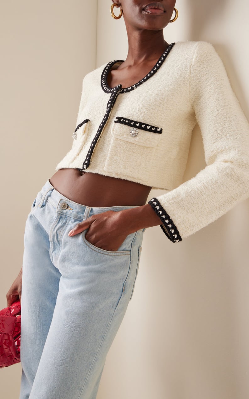 A Polished Cropped Sweater: Self Portrait Bouclé-Knit Cropped Cardigan