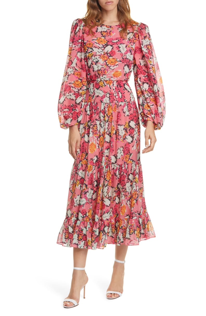 Saloni Isabel Floral Long Sleeve Silk Maxi Dress