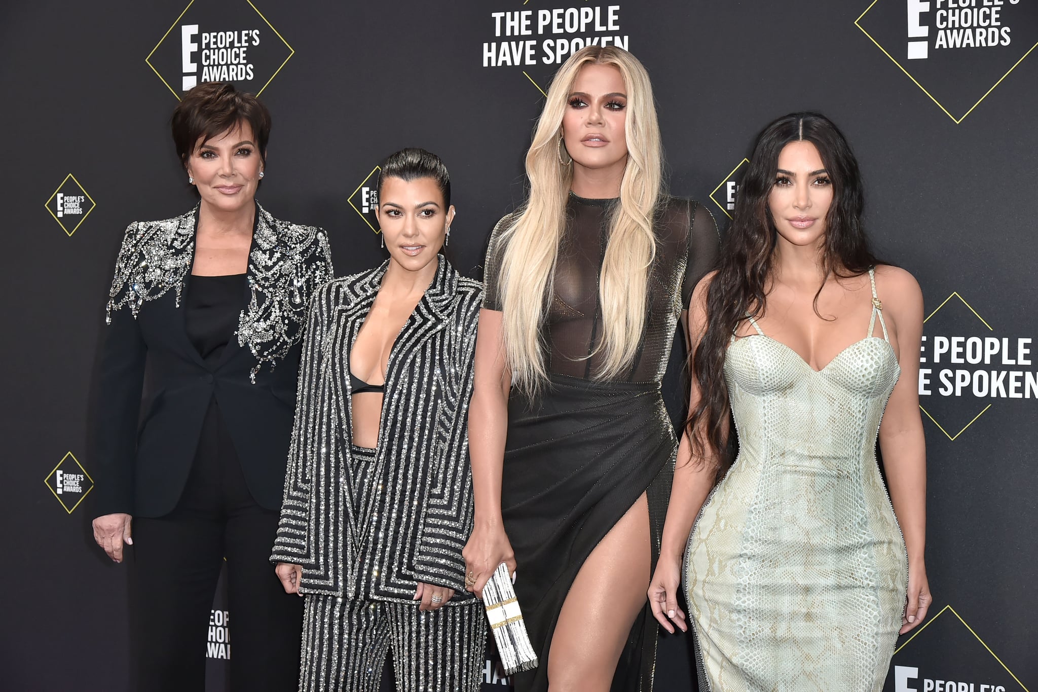 SANTA MONICA, CALIFORNIA - NOVEMBER 10: Kris Jenner, Kourtney Kardashian, Khloe Kardashian and Kim Kardashian attend 2019 E! People's Choice Awards - Arrivals at The Barker Hanger on November 10, 2019 in Santa Monica, California.  (Photo by David Crotty/Patrick McMullan via Getty Images)