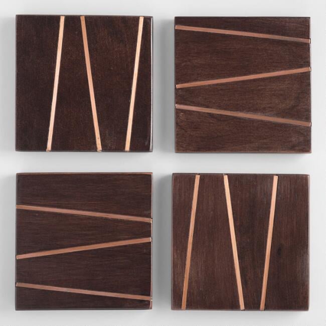 Square Wood and Copper Inlay Coasters Four Pack