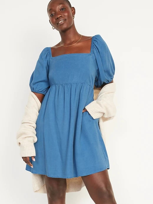 Chambray Mini Babydoll Swing Dress ...