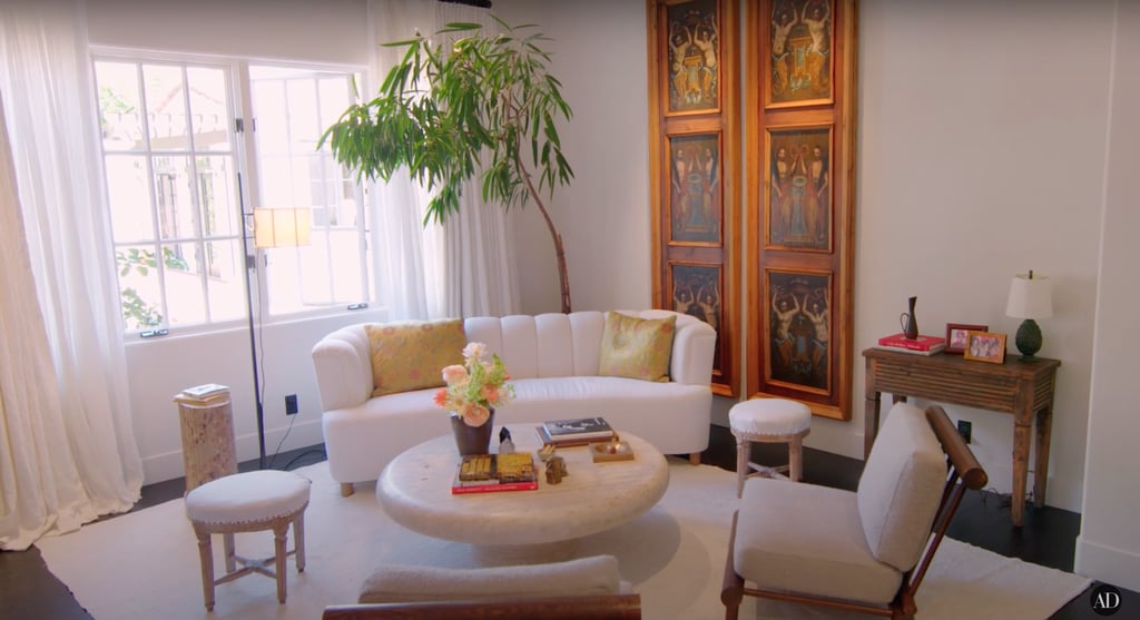 The wall is decorated with old-school doors from Italy that Kris Jenner had in their homes growing up.