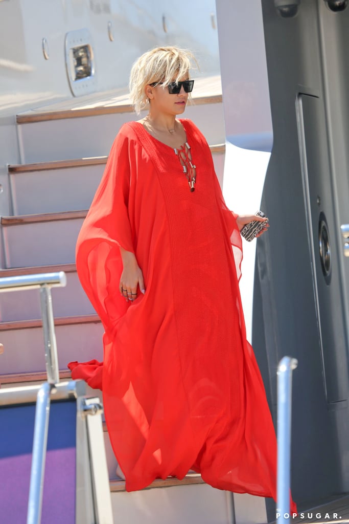 Rita Ora got comfy aboard Roberto Cavalli's yacht in Cannes, France, on Saturday.