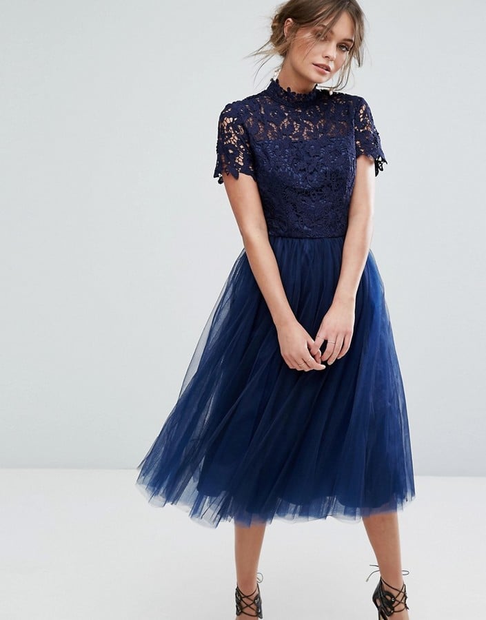 Chi Chi London High Neck Lace Midi Dress With Tulle Skirt | Dresses to ...