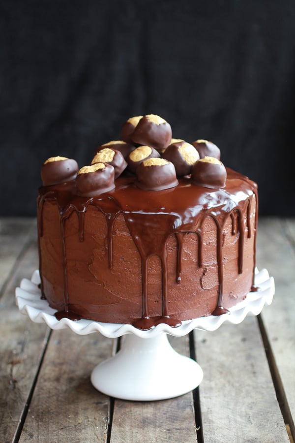 Chocolate Bourbon Peanut Butter Buckeye Cake