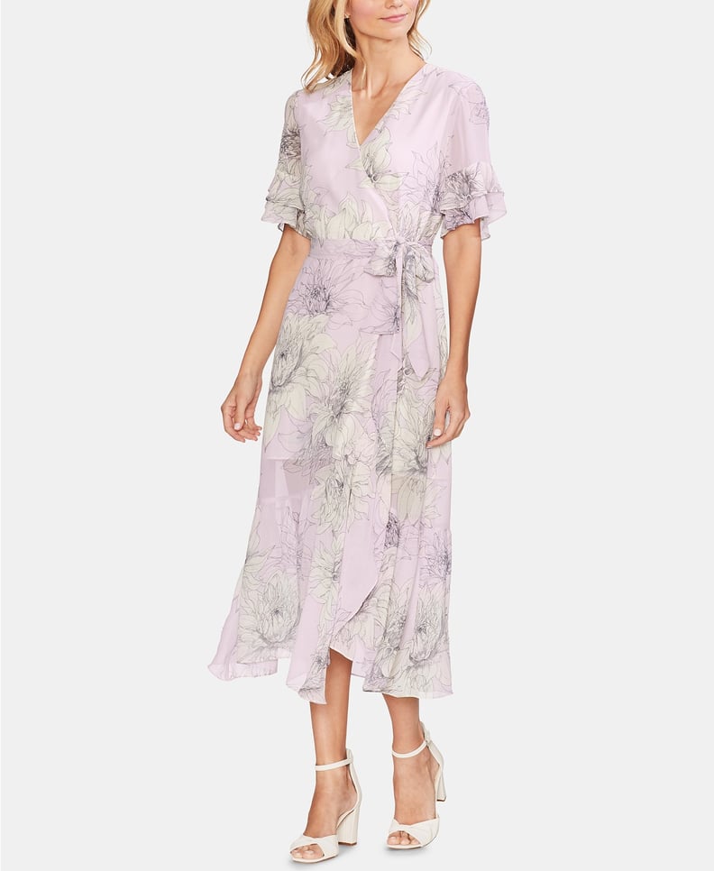 Vince Camuto Printed Ruffled Faux-Wrap Dress