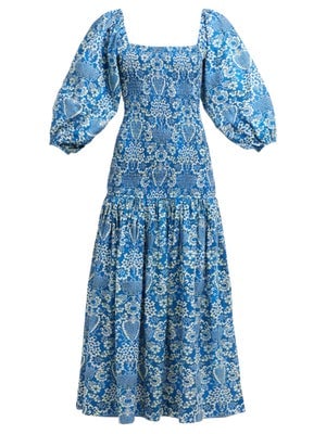 Rhode Resort Harper shirred floral-print cotton midi dress