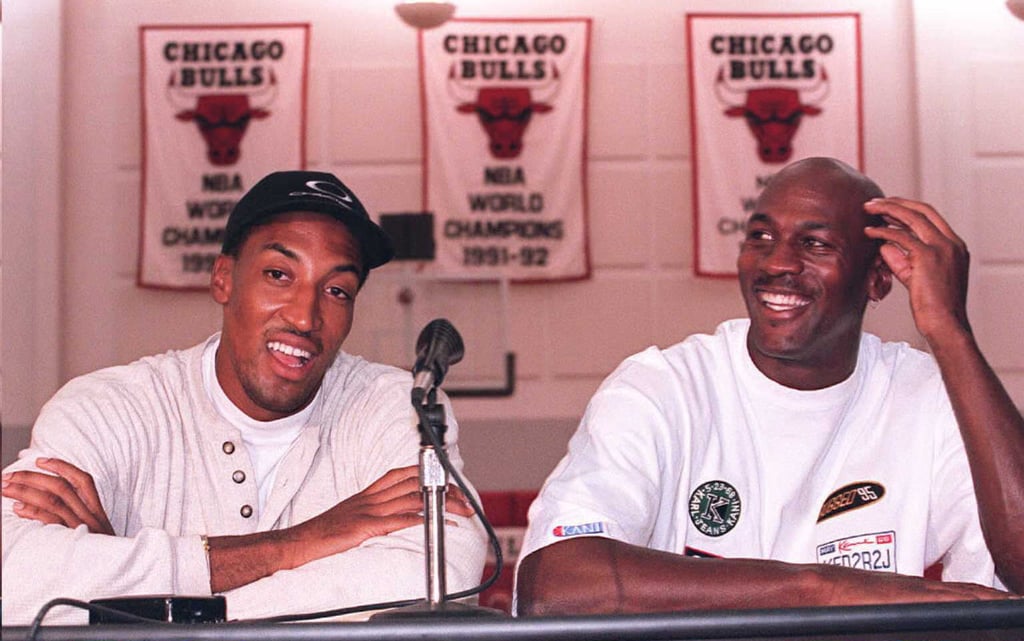 Michael Jordan and Scottie Pippen During a Press Conference in 1995