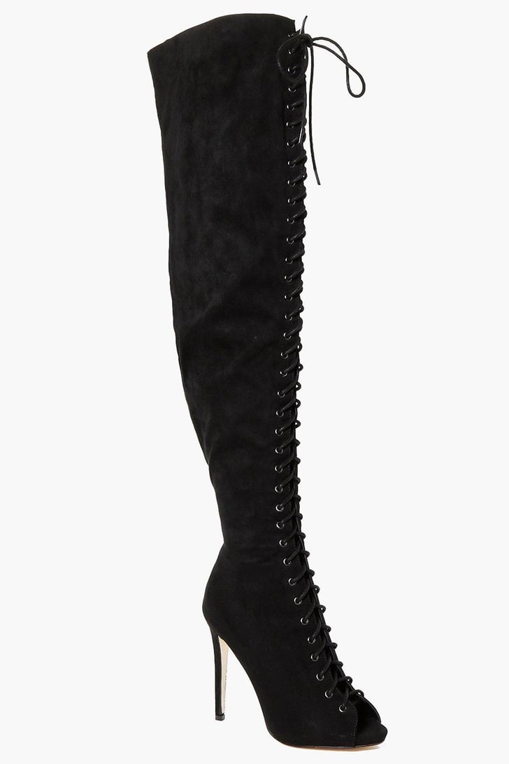 Boohoo Lace-Up Peeptoe Thigh High Boots | Taylor Swift Style Gifts 2018 ...