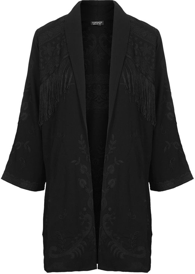 Fringed Embroidered Duster Jacket