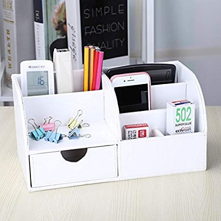 Kingfom Multifunctional PU Leather Office Desktop Organiser