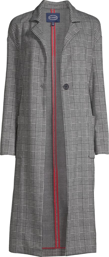 Scoop One-Button Patch Pocket Plaid Knit Duster