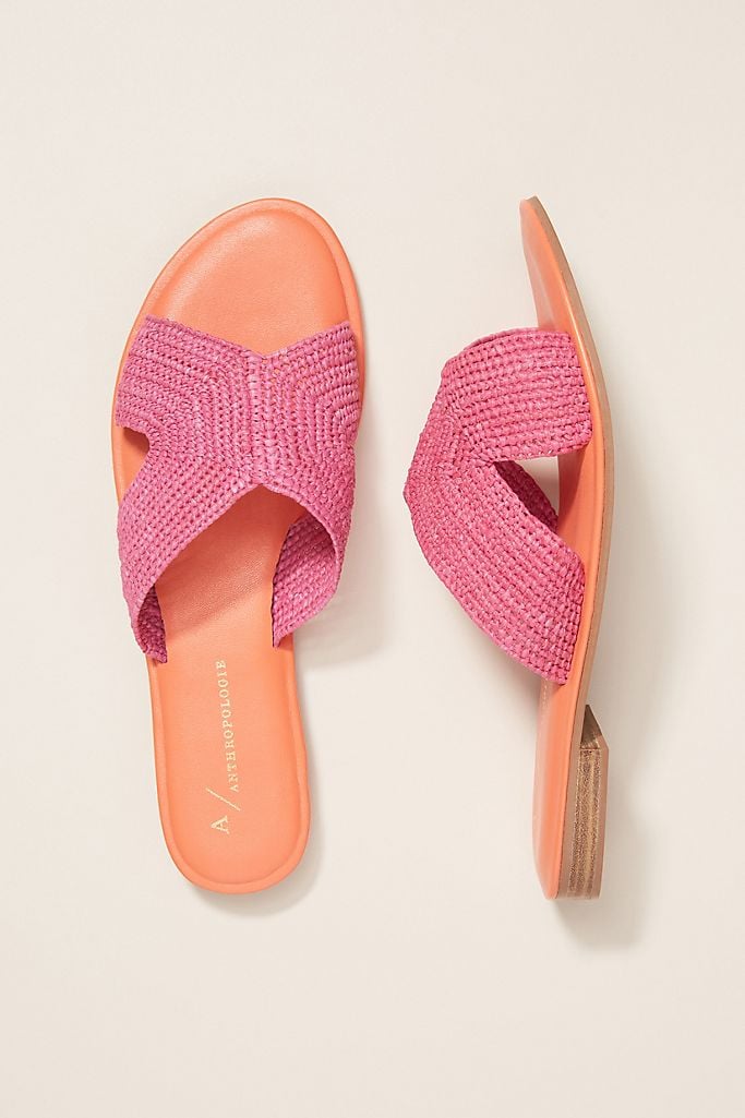 coral blue raffia sandals
