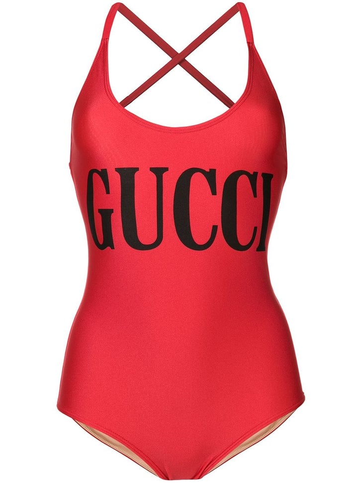 Gucci Logo Printed Swimsuit | Khloe Kardashian Red Louis Vuitton ...