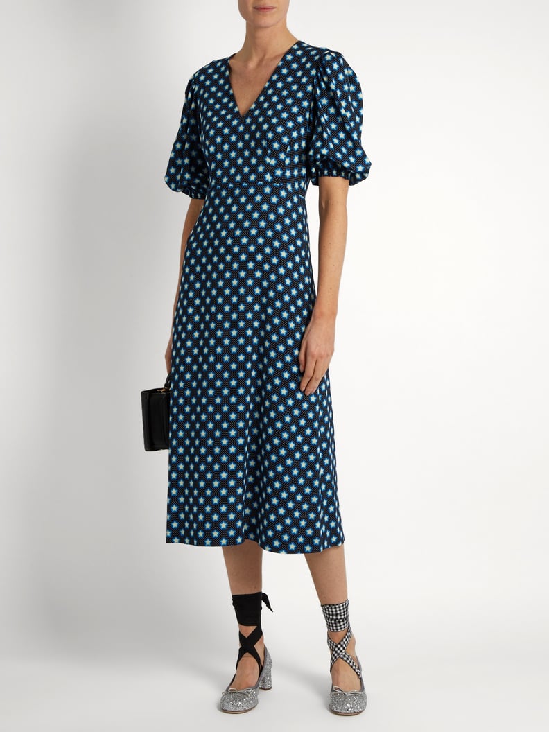 Miu Miu Star-Print V-Neck Crepe Midi Dress