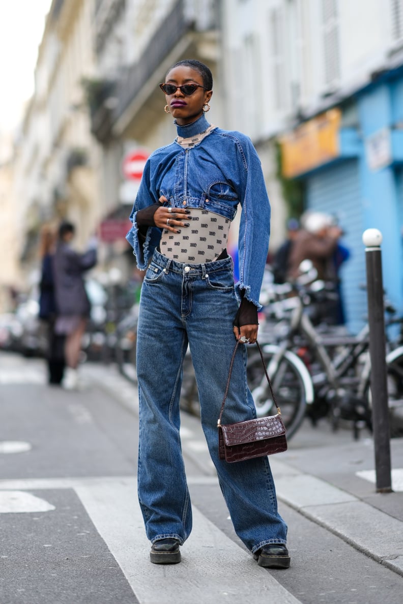 Denim-on-Denim With a Shoulder Bag and Doc Martens