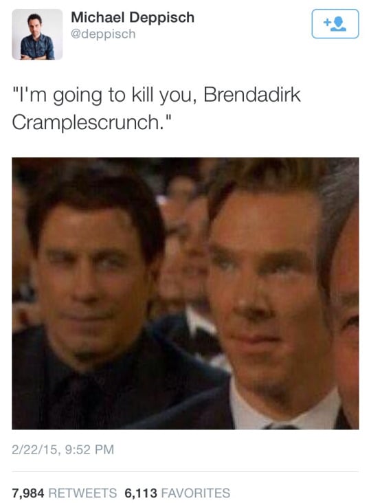 John Travolta And Benedict Cumberbatch Meme From 2015 Oscars Popsugar Celebrity Australia Photo 2